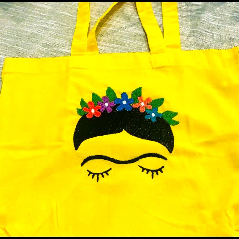 Embroidered Frida khalo tote bag